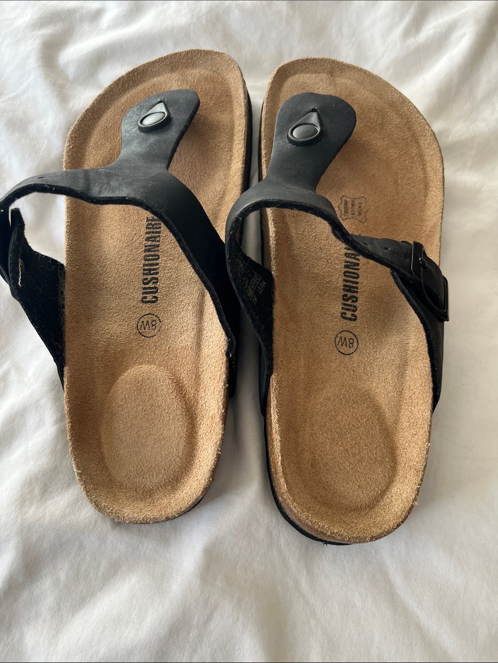 Black Toe-Loop Women's Sandals with Adjustable Buckle